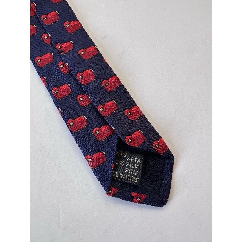Gucci Silk Neck Tie Blue Red Sheep - Picture 3 of 6